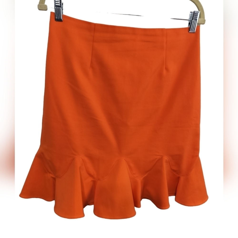 SK100).TIBI New York Orange Retro Trumpet Skirt with Frill Size 6